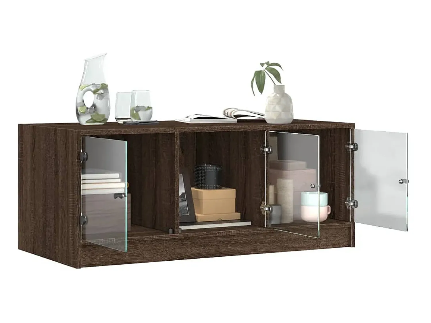 Mesa De Centro* Mesa de centro c/ portas de vidro 102x50x42cm carvalho PT969895 Castanho