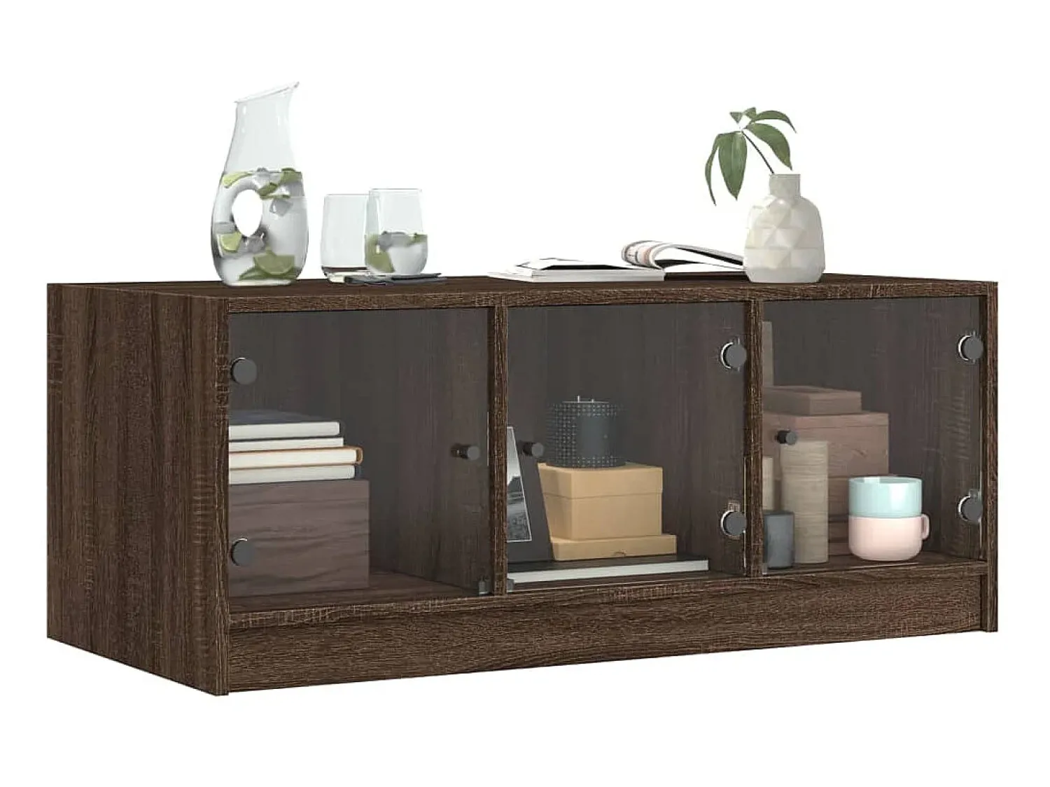 Mesa De Centro* Mesa de centro c/ portas de vidro 102x50x42cm carvalho PT969895 Castanho
