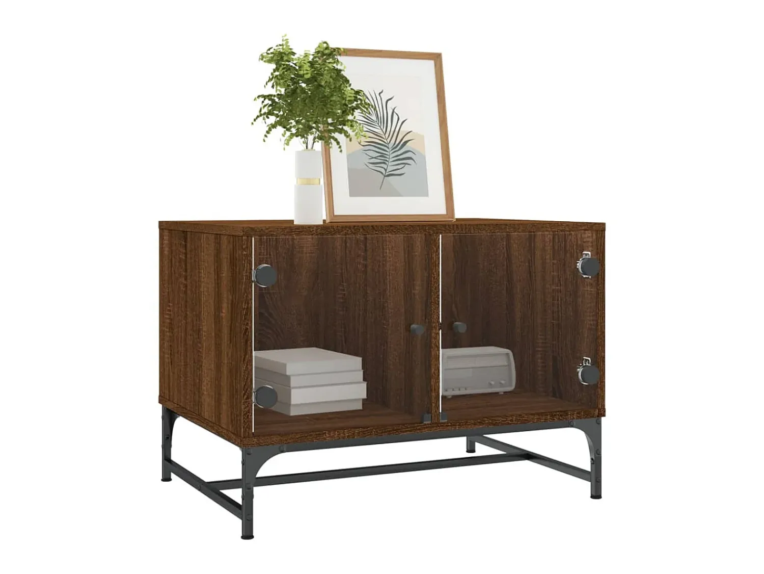 Mesa De Centro| Mesa de centro c/ portas vidro 68,5x50x50 cm carvalho PT735284 Castanho