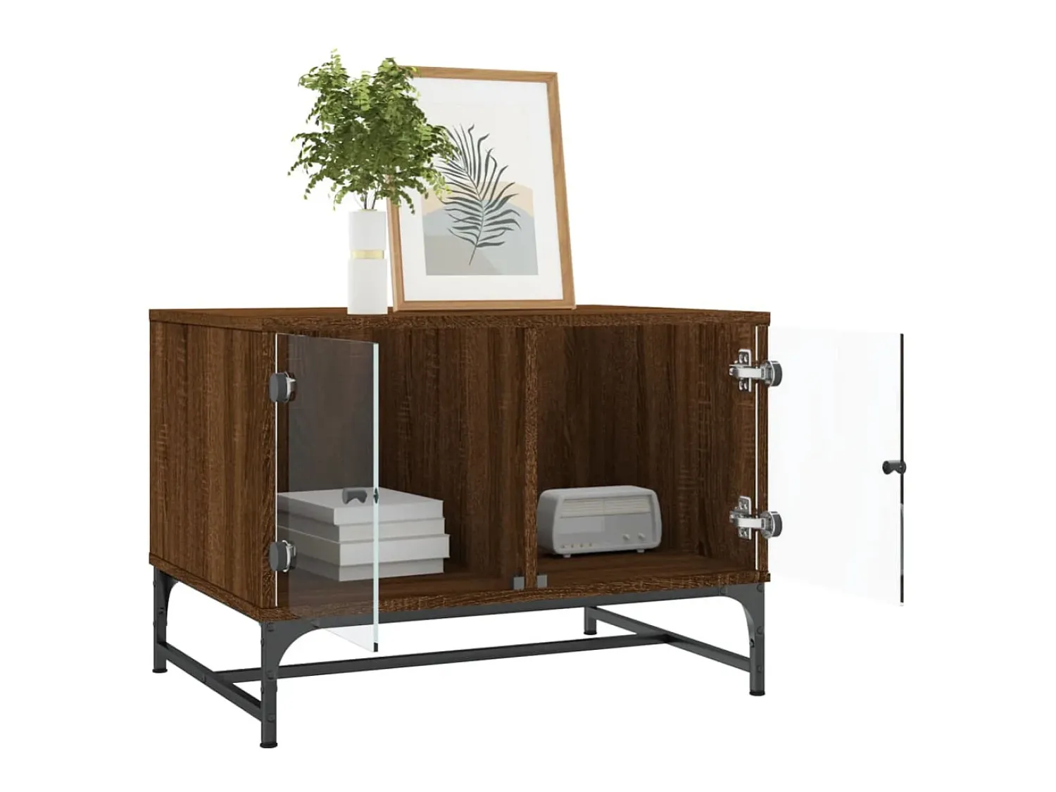 Mesa De Centro| Mesa de centro c/ portas vidro 68,5x50x50 cm carvalho PT735284 Castanho