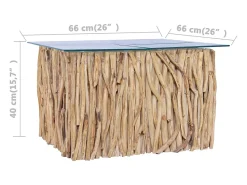 New vidaxl Mesa de centro c/ tampo de vidro 66x66x40cm madeira teca maciça Natural claro