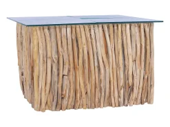New vidaxl Mesa de centro c/ tampo de vidro 66x66x40cm madeira teca maciça Natural claro