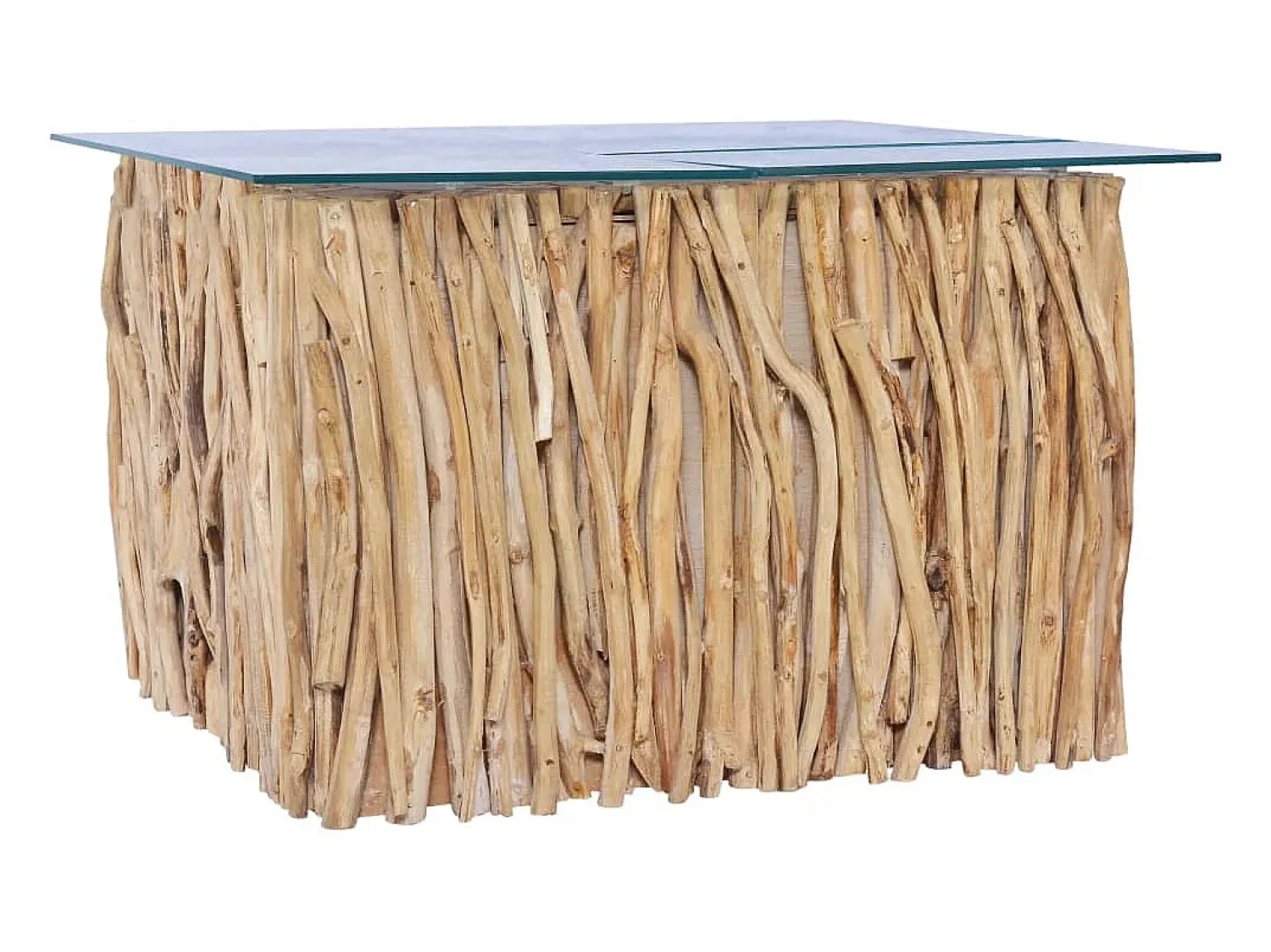 New vidaxl Mesa de centro c/ tampo de vidro 66x66x40cm madeira teca maciça Natural claro