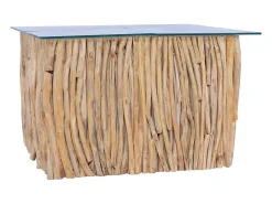 New vidaxl Mesa de centro c/ tampo de vidro 66x66x40cm madeira teca maciça Natural claro