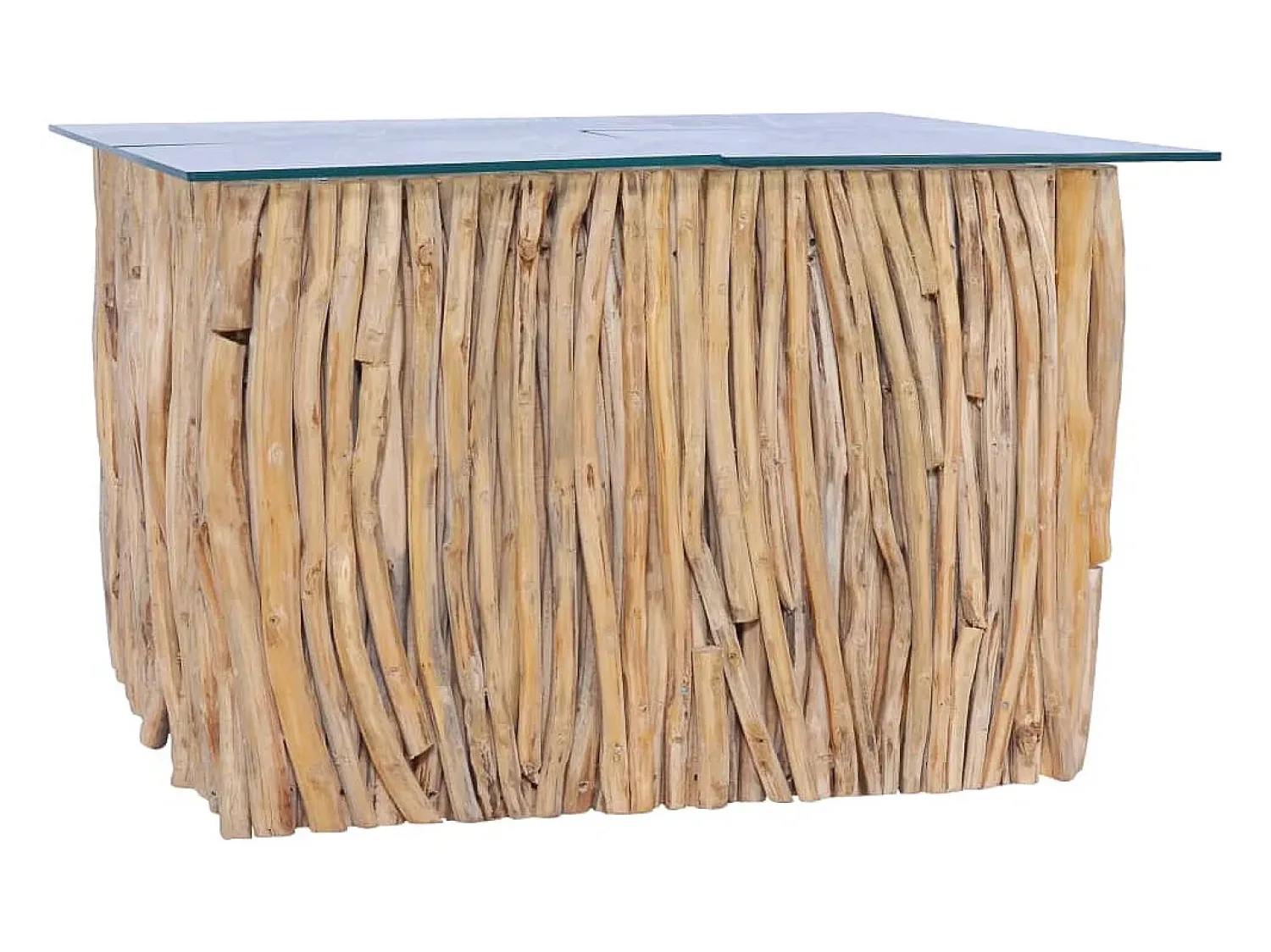 New vidaxl Mesa de centro c/ tampo de vidro 66x66x40cm madeira teca maciça Natural claro