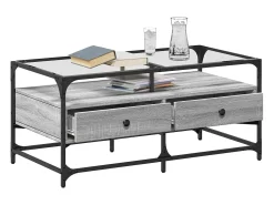 Sale Mesa de centro c/ topo de vidro 98,5x50x45 cm cinza sonoma aço PT471761 Cinzento