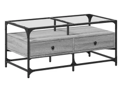 Sale Mesa de centro c/ topo de vidro 98,5x50x45 cm cinza sonoma aço PT471761 Cinzento