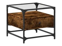 Mesa De Centro| Mesa de centro c/ topo de vidro 50x50x45 cm carvalho fumado aço PT325567 Castanho