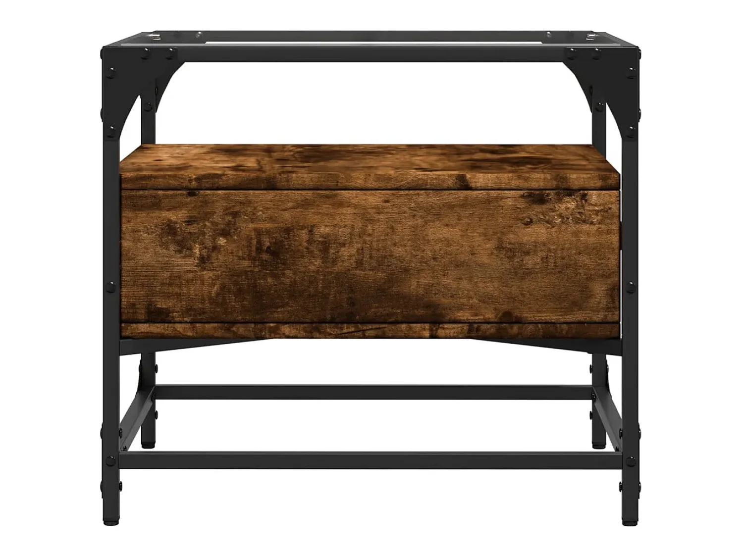 Mesa De Centro| Mesa de centro c/ topo de vidro 50x50x45 cm carvalho fumado aço PT325567 Castanho