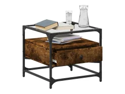Mesa De Centro| Mesa de centro c/ topo de vidro 50x50x45 cm carvalho fumado aço PT325567 Castanho