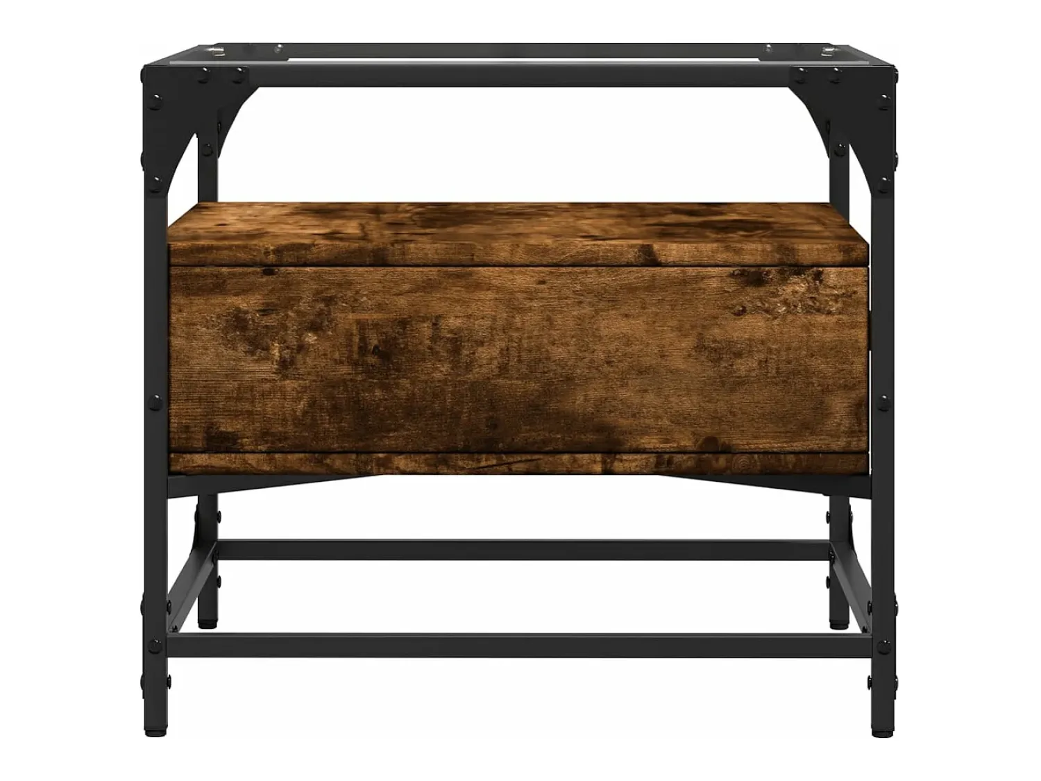 Outlet vidaxl Mesa de centro c/ topo de vidro 50x50x45 cm carvalho fumado aço Natural claro