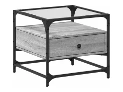 New vidaxl Mesa de centro c/ topo de vidro 50x50x45 cm cinza sonoma aço Cinzento