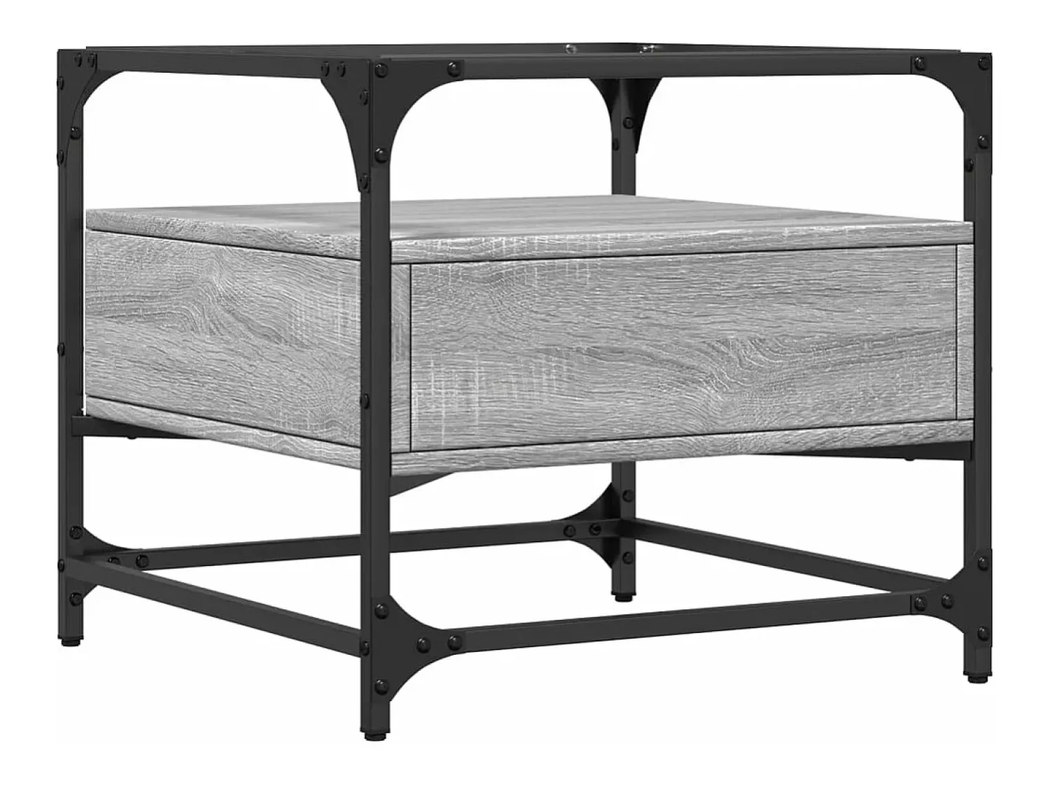 New vidaxl Mesa de centro c/ topo de vidro 50x50x45 cm cinza sonoma aço Cinzento