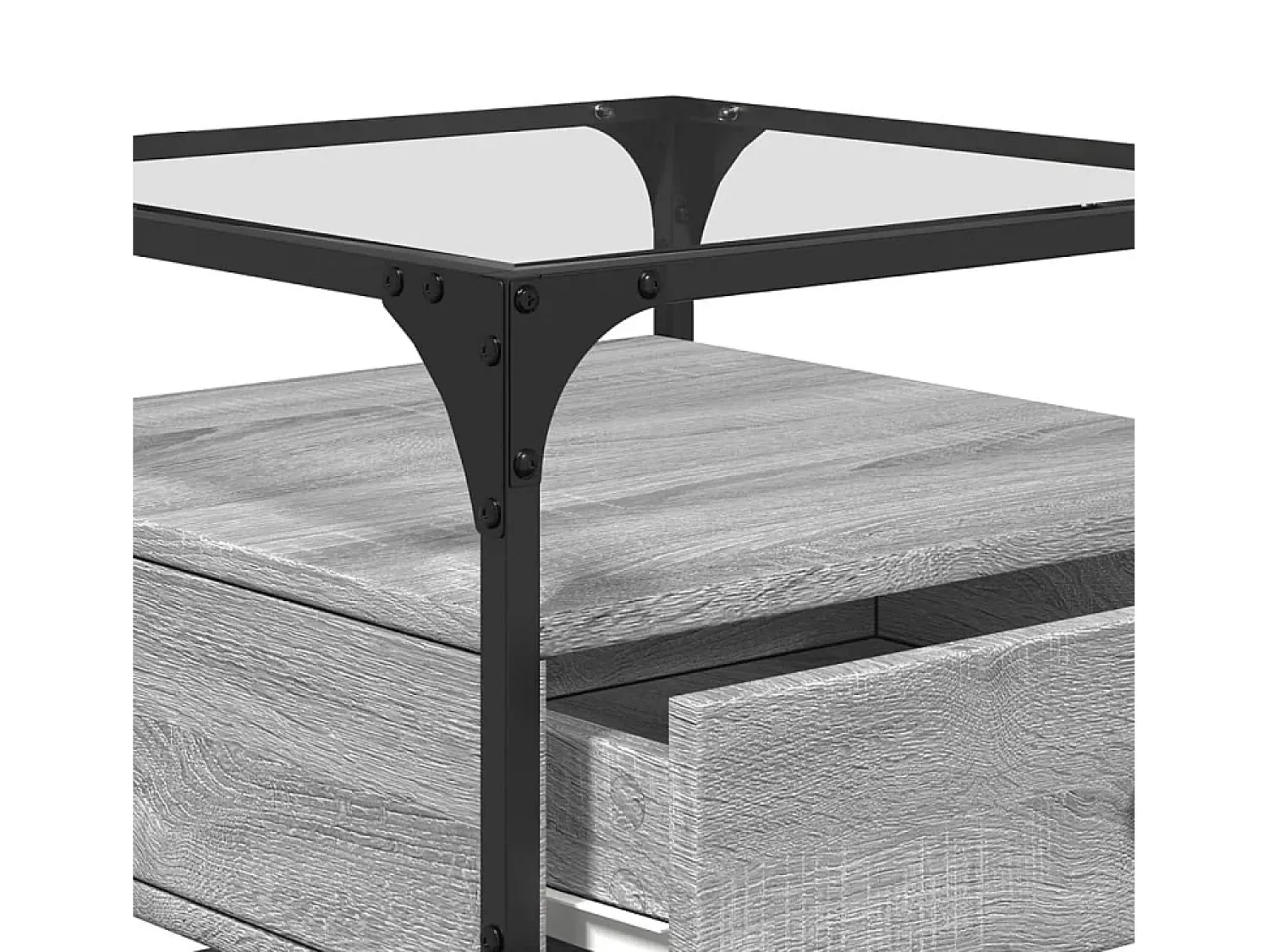 New vidaxl Mesa de centro c/ topo de vidro 50x50x45 cm cinza sonoma aço Cinzento