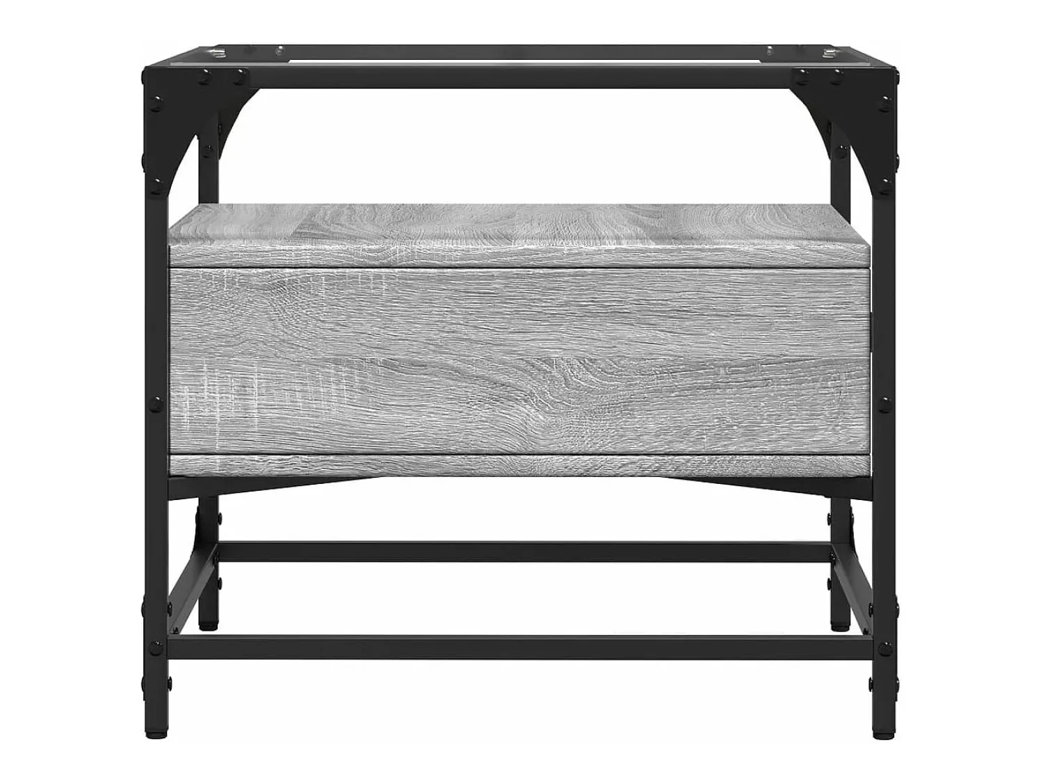 New vidaxl Mesa de centro c/ topo de vidro 50x50x45 cm cinza sonoma aço Cinzento