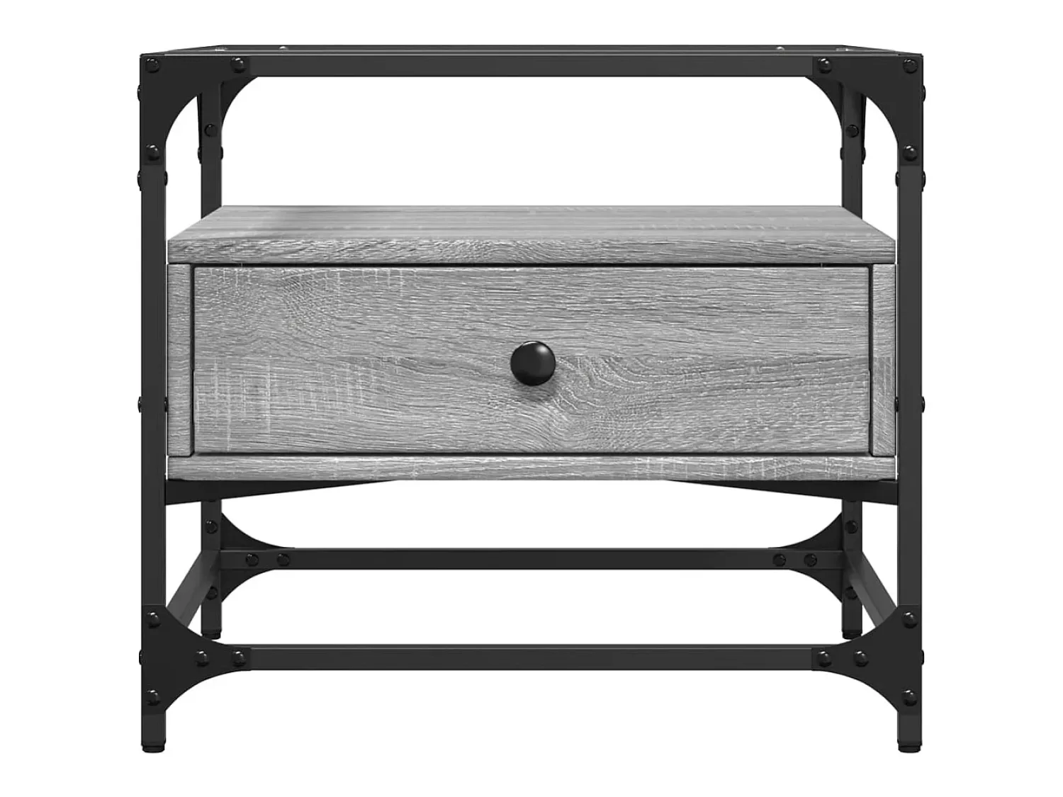 Mesa de centro c/ topo de vidro 50x50x45 cm cinza sonoma aço PT507040^ Mesa De Centro