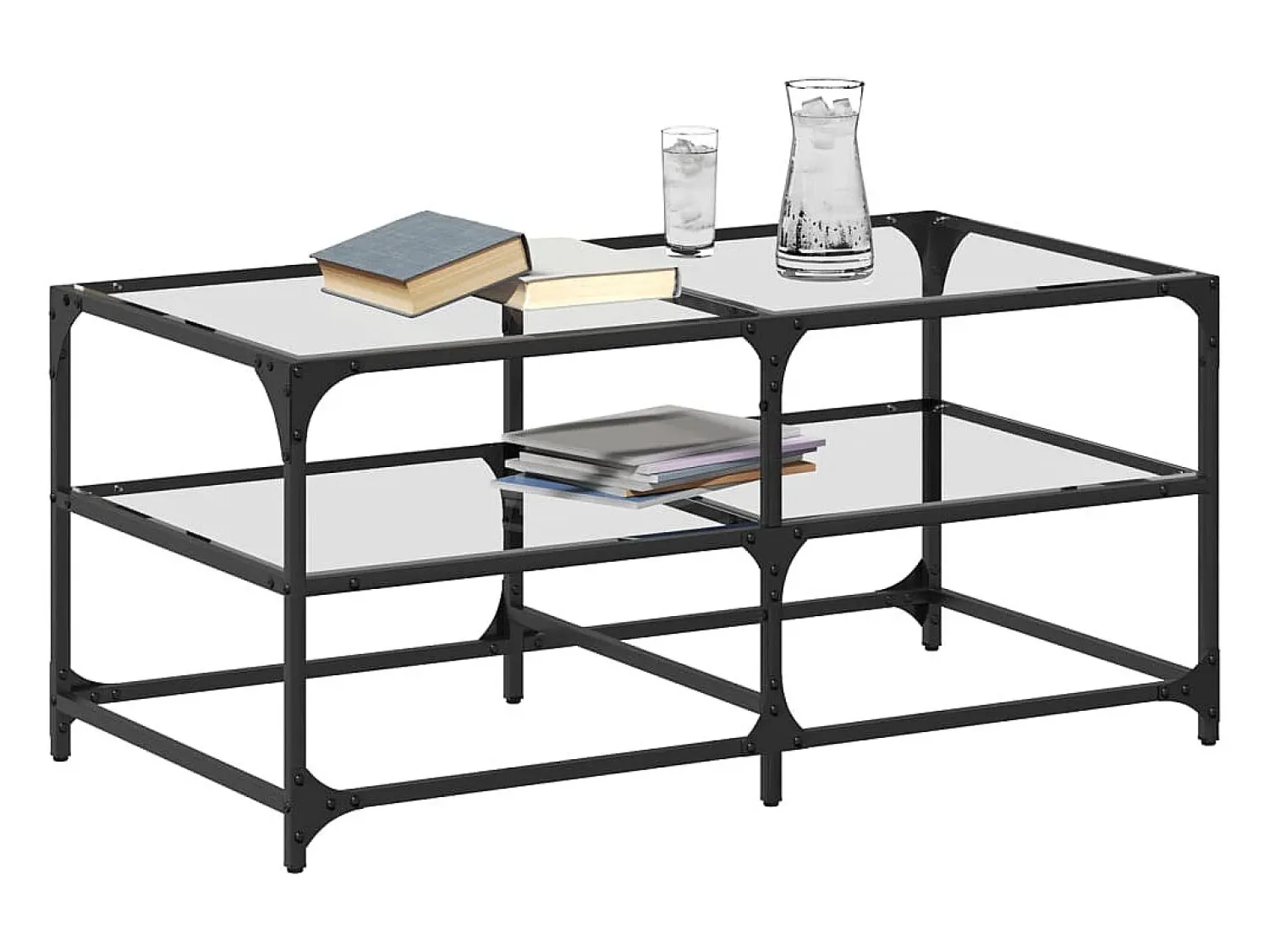 Mesa De Centro* Mesa de centro c/ topo em vidro 98,5x50x45 cm aço PT859654 Transparente