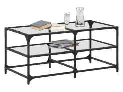Mesa De Centro* Mesa de centro c/ topo em vidro 98,5x50x45 cm aço PT859654 Transparente