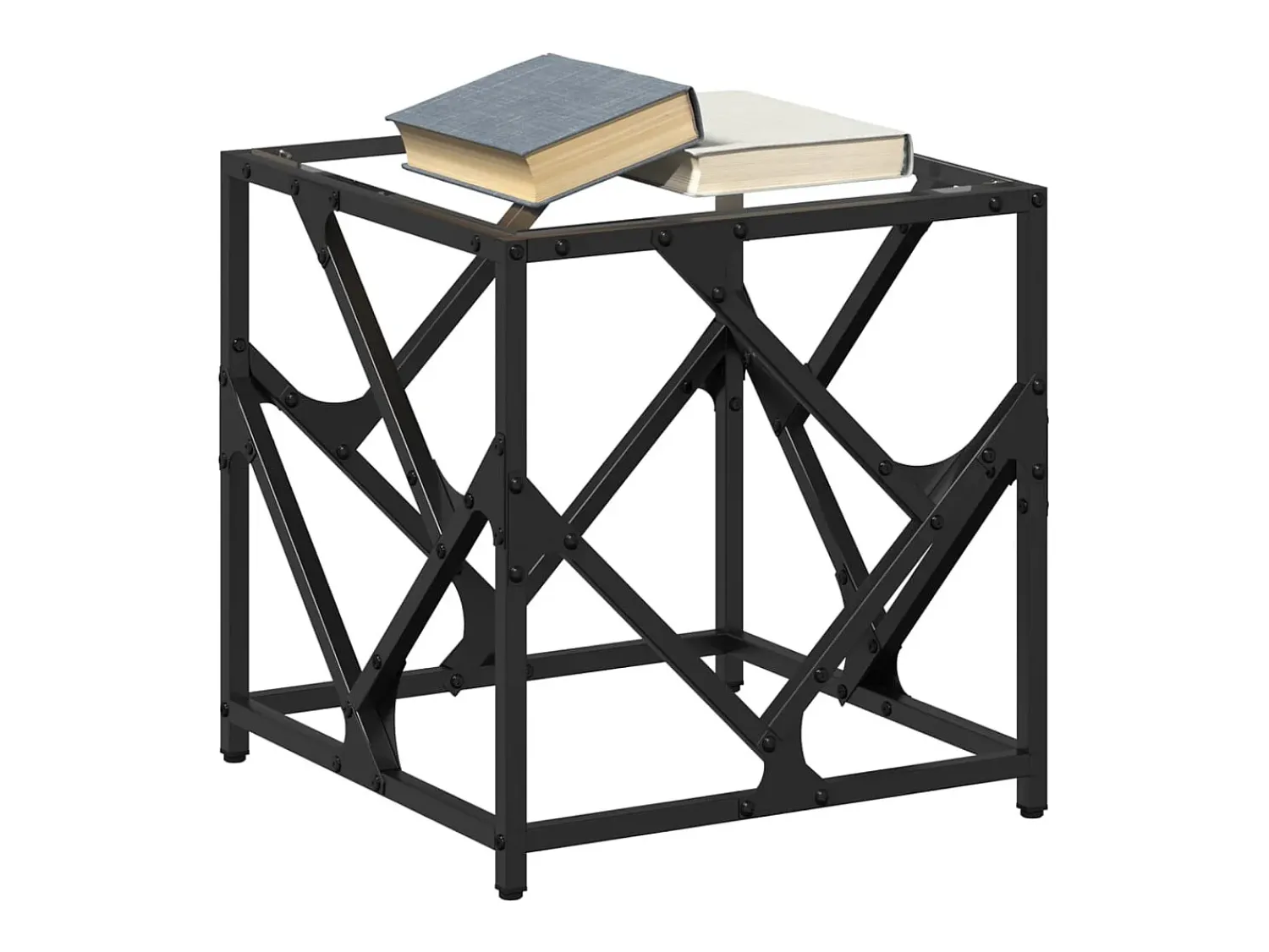 Mesa de centro c/ topo em vidro 40x40x41 cm aço PT667238^ Mesa De Centro
