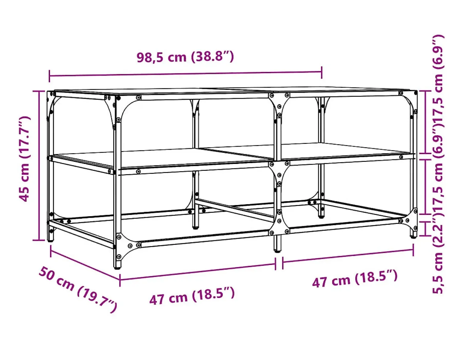 Mesa De Centro*vidaxl Mesa de centro c/ topo em vidro 98,5x50x45 cm aço Transparente