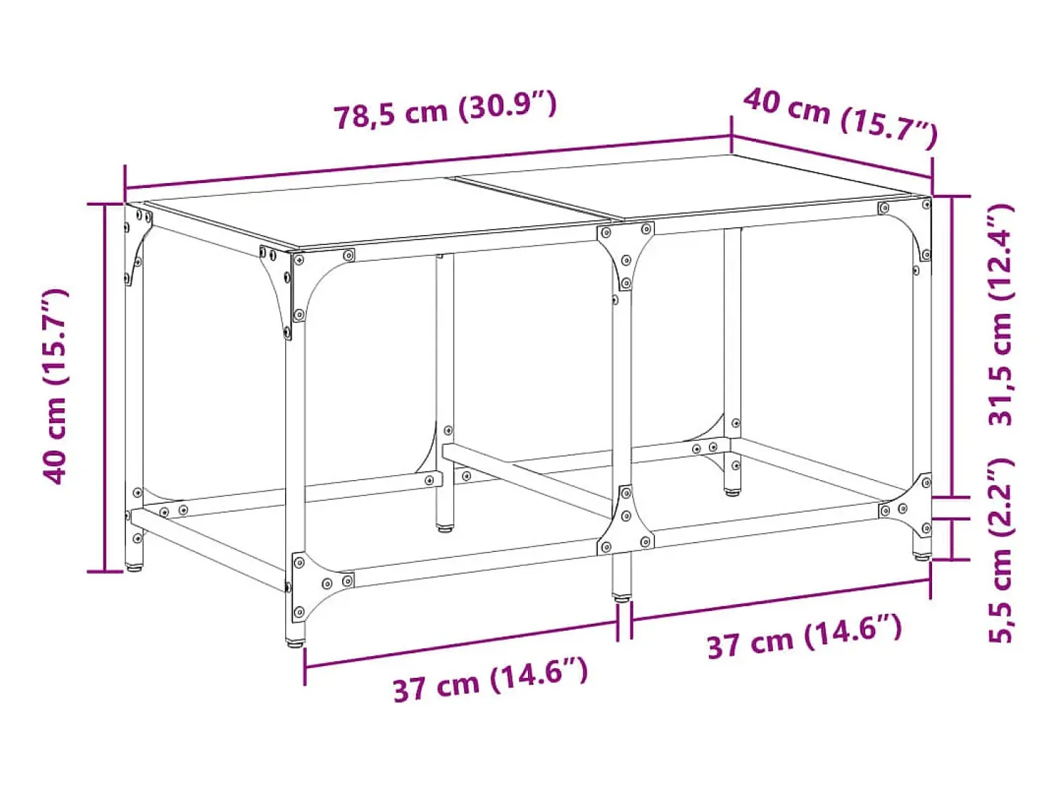 Mesa De Centro|vidaxl Mesa de centro c/ topo em vidro 78,5x40x40 cm aço Transparente