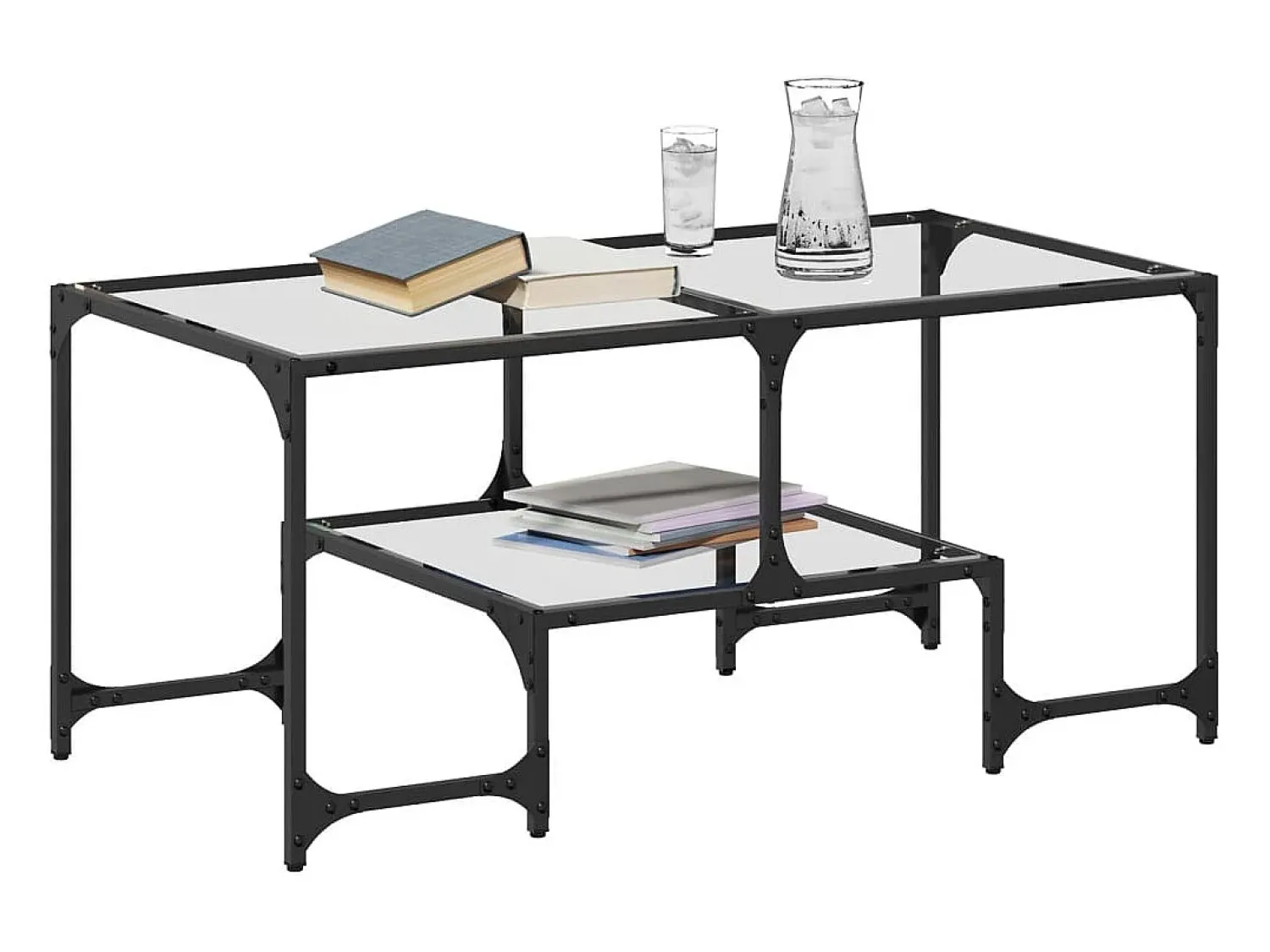 Mesa De Centro| Mesa de centro c/ topo em vidro 98,5x50x45 cm aço PT521758 Transparente