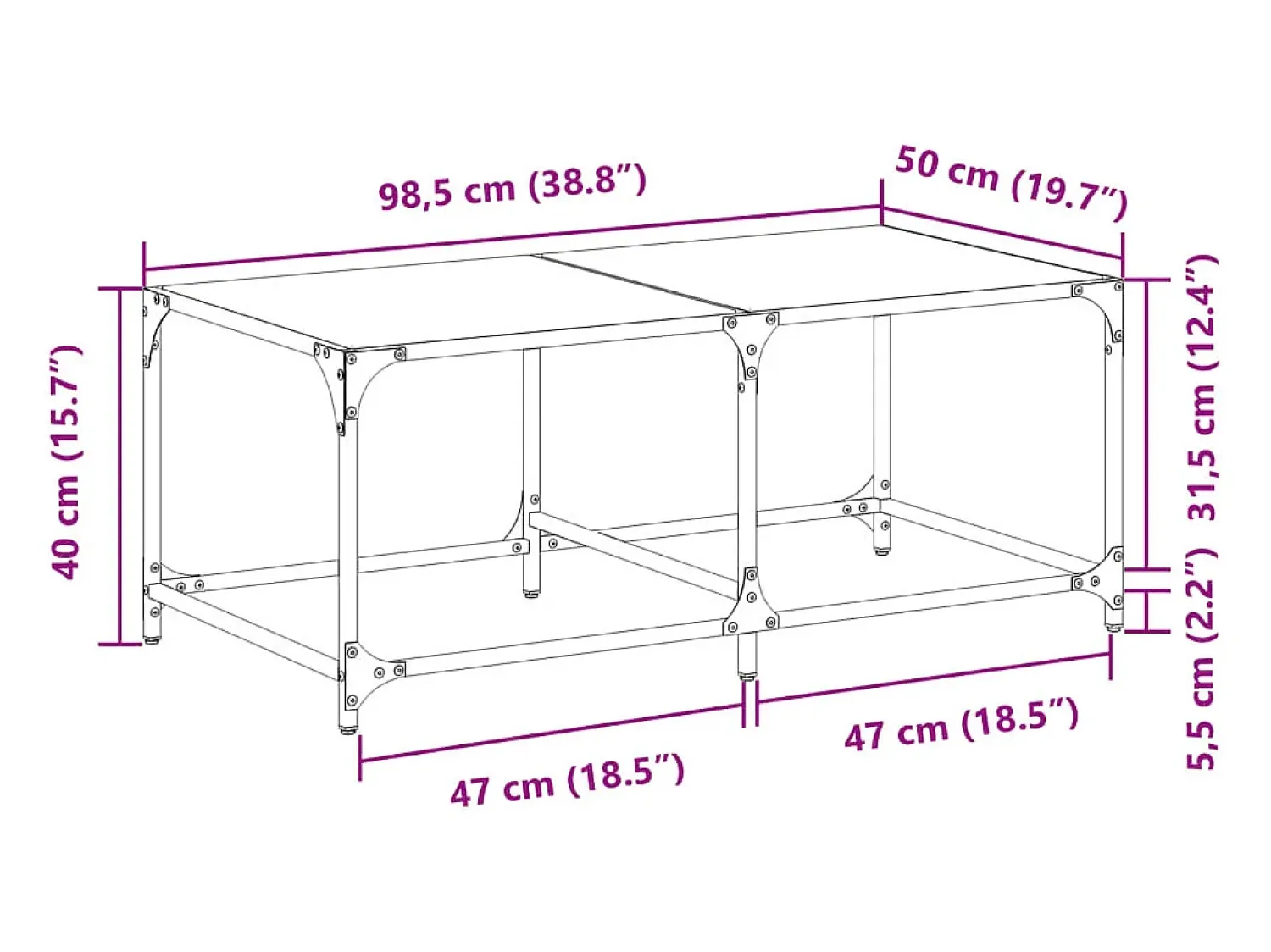 vidaxl Mesa de centro c/ topo em vidro 98,5x50x40 cm aço^ Mesa De Centro