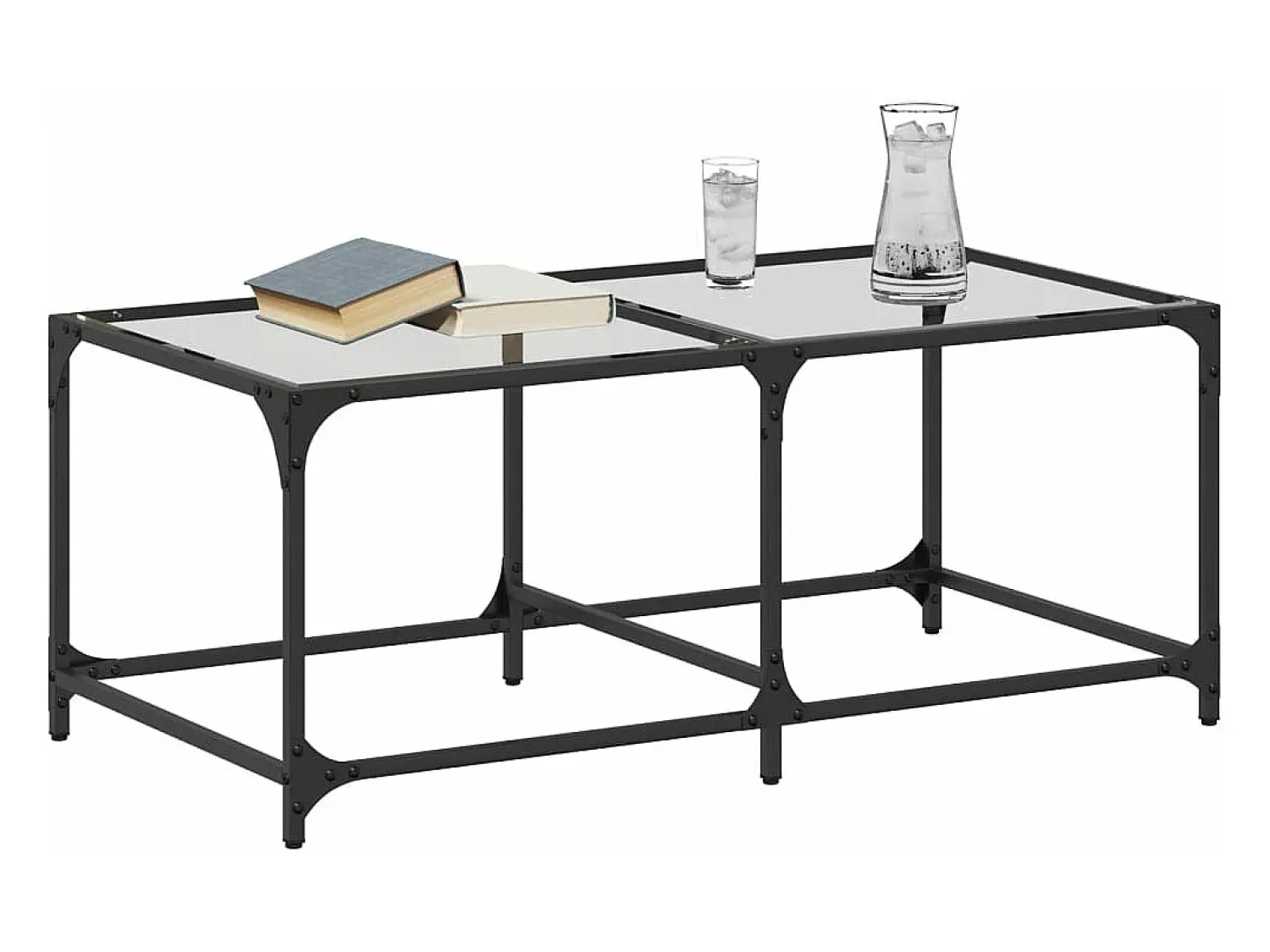 New Mesa de centro c/ topo em vidro 98,5x50x40 cm aço PT385220 Transparente