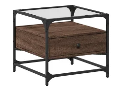 Mesa De Centro|vidaxl Mesa de centro c/ topo vidro 50x50x45 cm carvalho castanho aço Natural claro