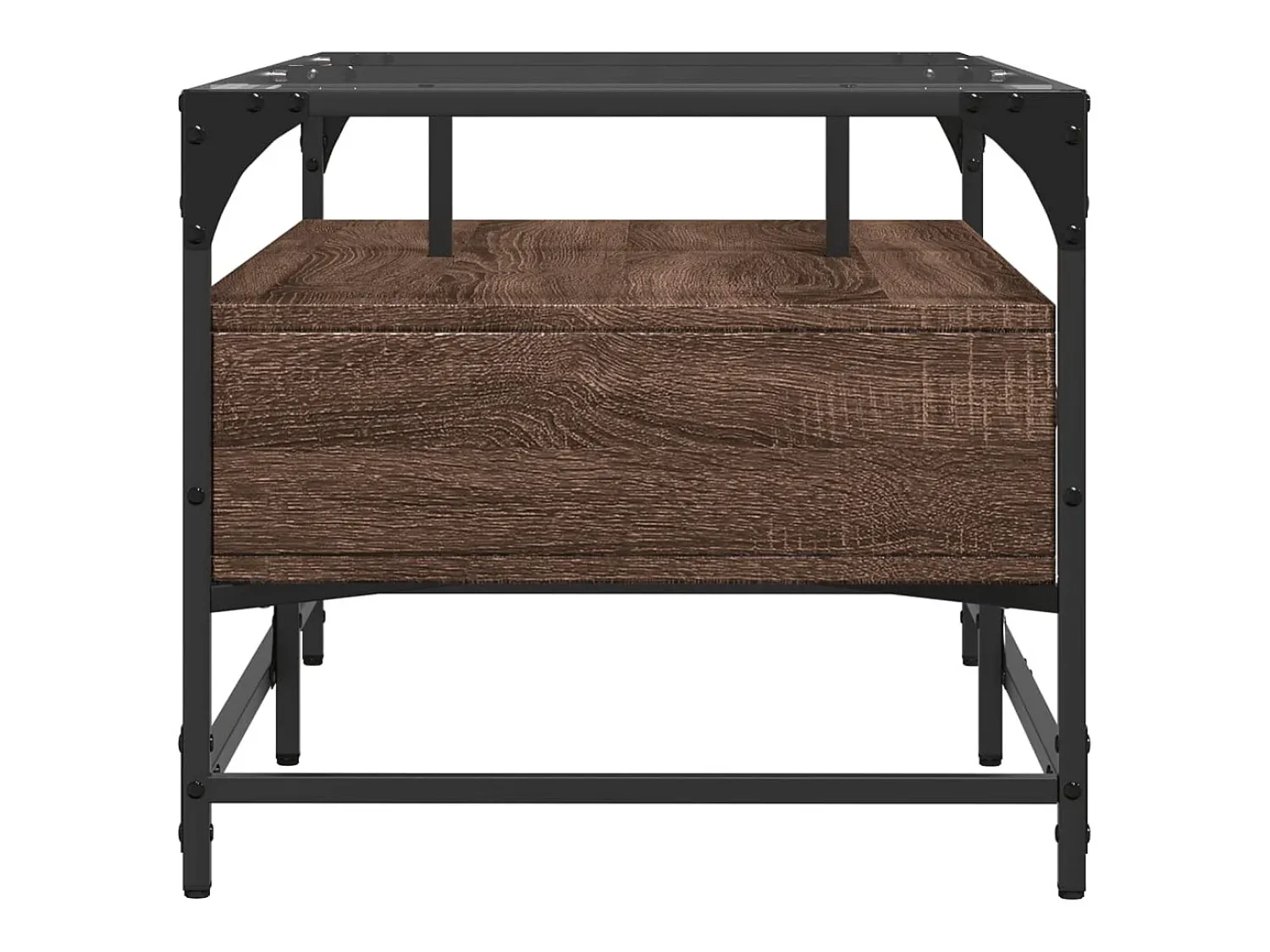 Mesa De Centro| Mesa de centro c/ topo vidro 98,5x50x45cm carvalho aço PT101796 Castanho