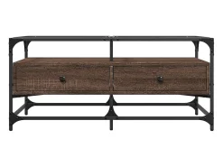 Mesa De Centro| Mesa de centro c/ topo vidro 98,5x50x45cm carvalho aço PT101796 Castanho