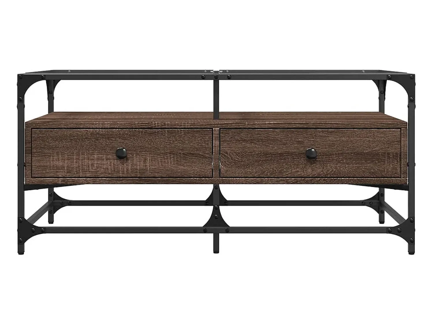 Mesa De Centro| Mesa de centro c/ topo vidro 98,5x50x45cm carvalho aço PT101796 Castanho