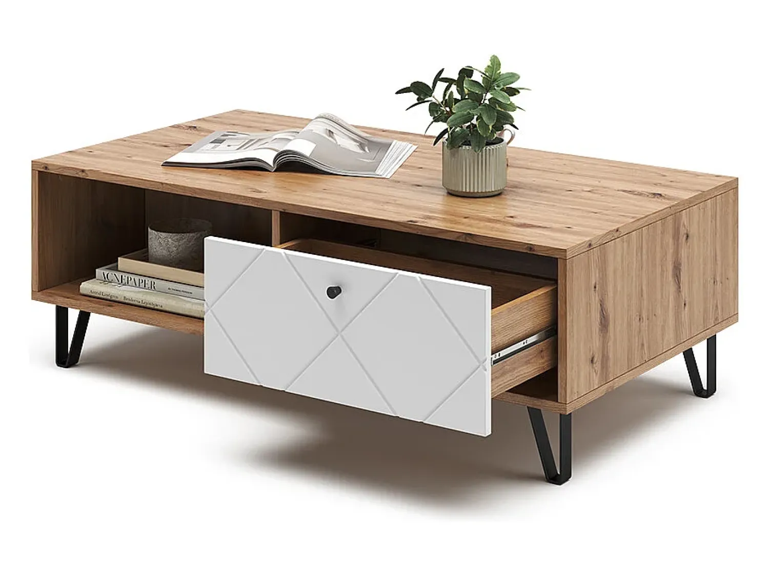 Vicco Mesa de centro carvalho artesanal 110x60x37 nizza^ Mesa De Centro