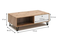 Vicco Mesa de centro carvalho artesanal 110x60x37 nizza^ Mesa De Centro