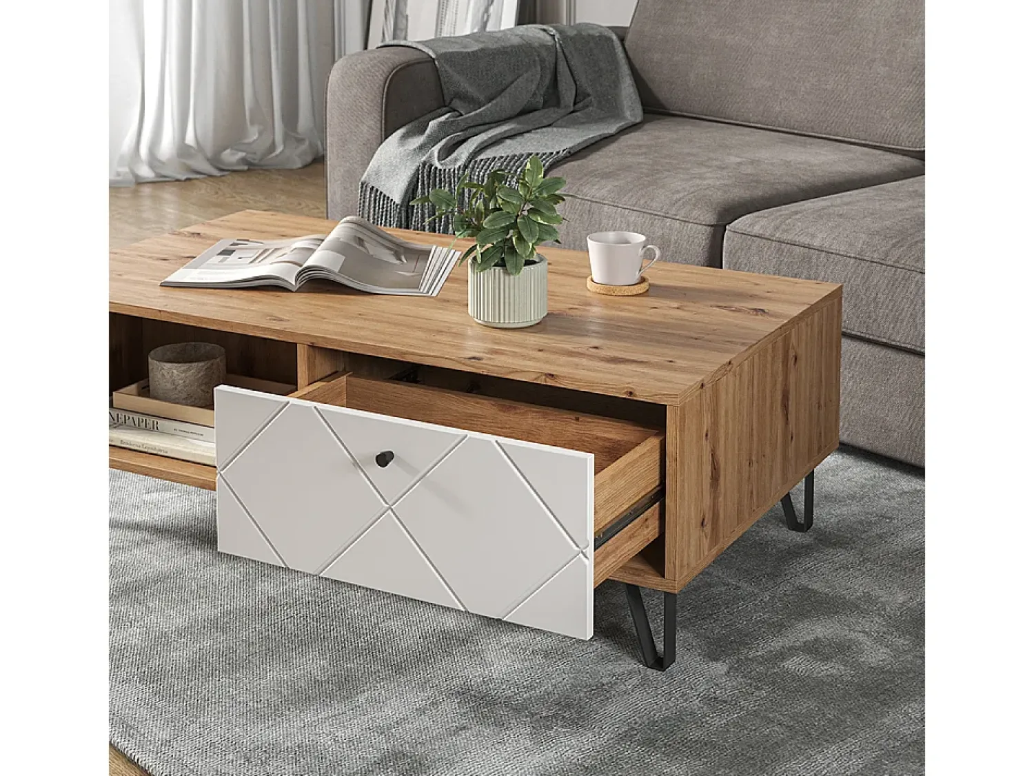 Vicco Mesa de centro carvalho artesanal 110x60x37 nizza^ Mesa De Centro