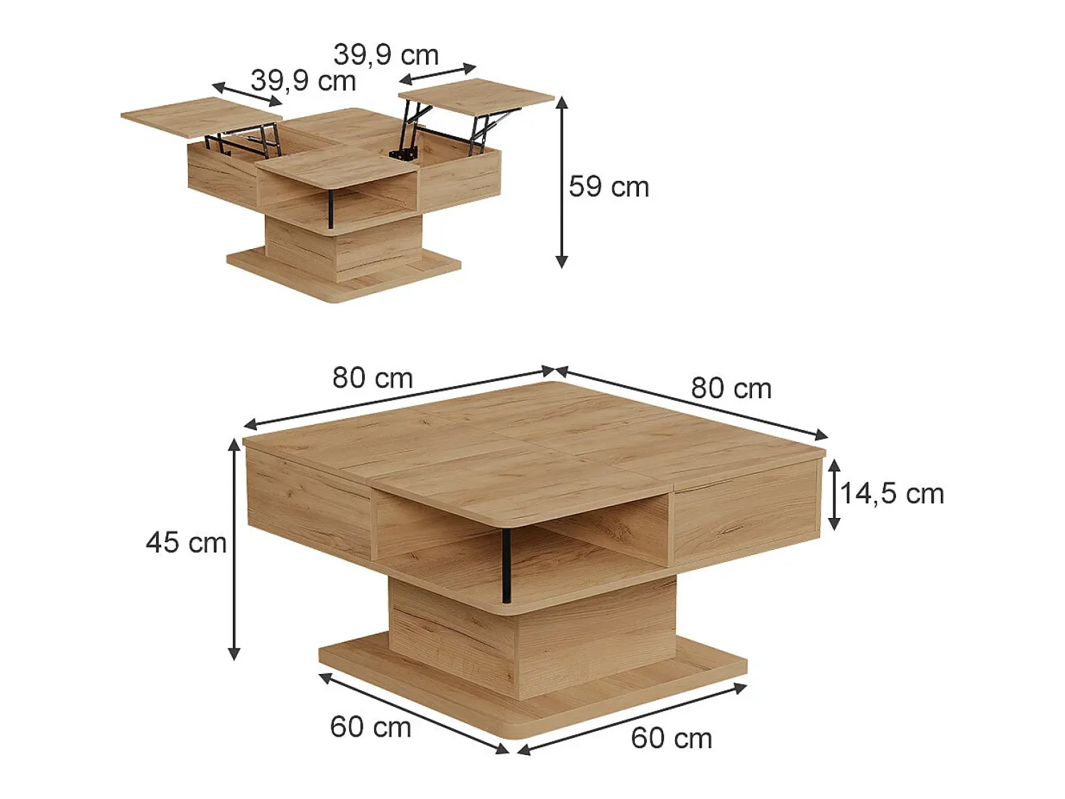 Vicco Mesa de centro carvalho goldkraft 80x45x80 movira^ Mesa De Centro