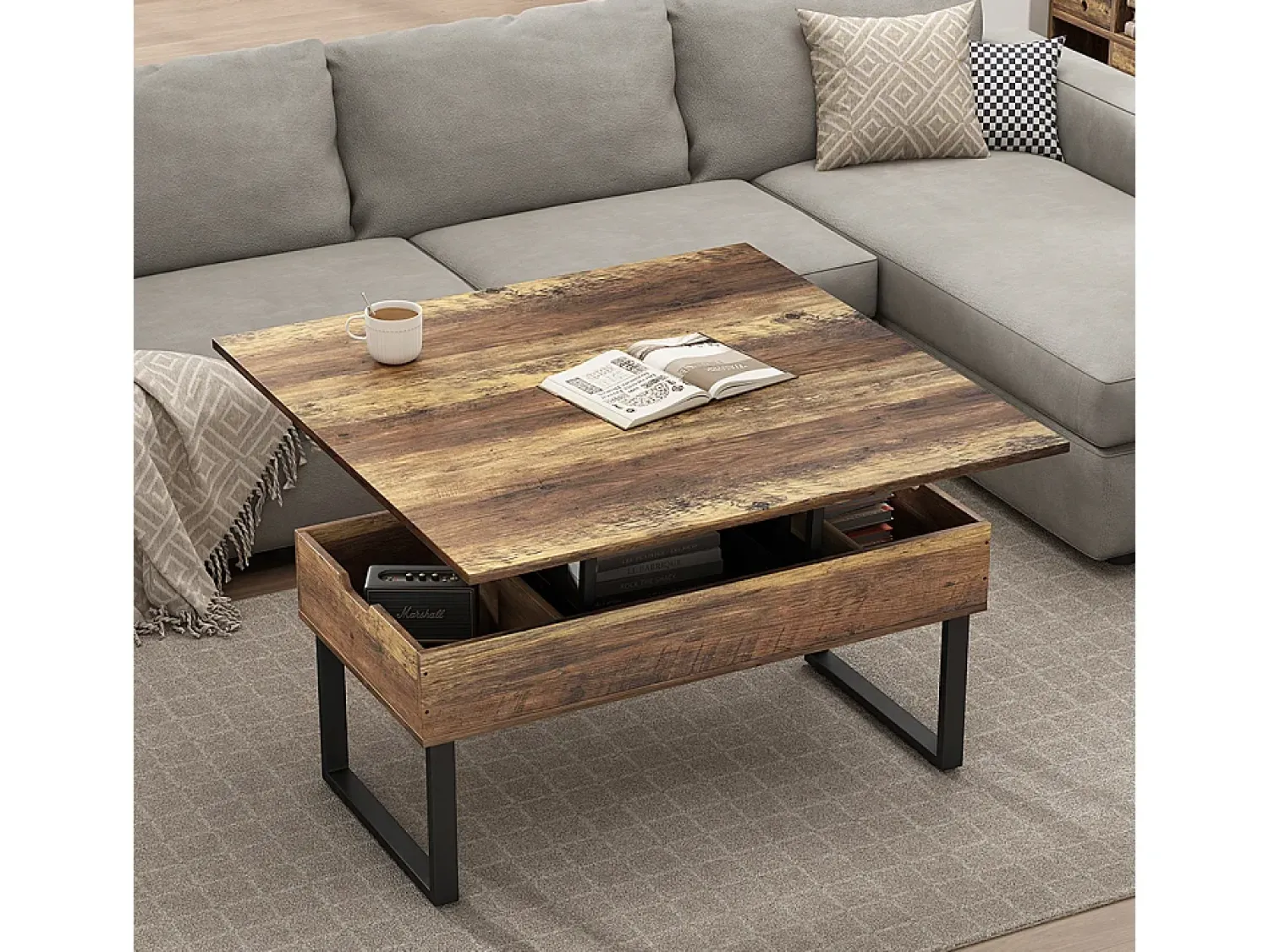 Mesa De Centro*Vicco Mesa de centro carvalho rústico 100x50x48.5 lifty Natural escuro