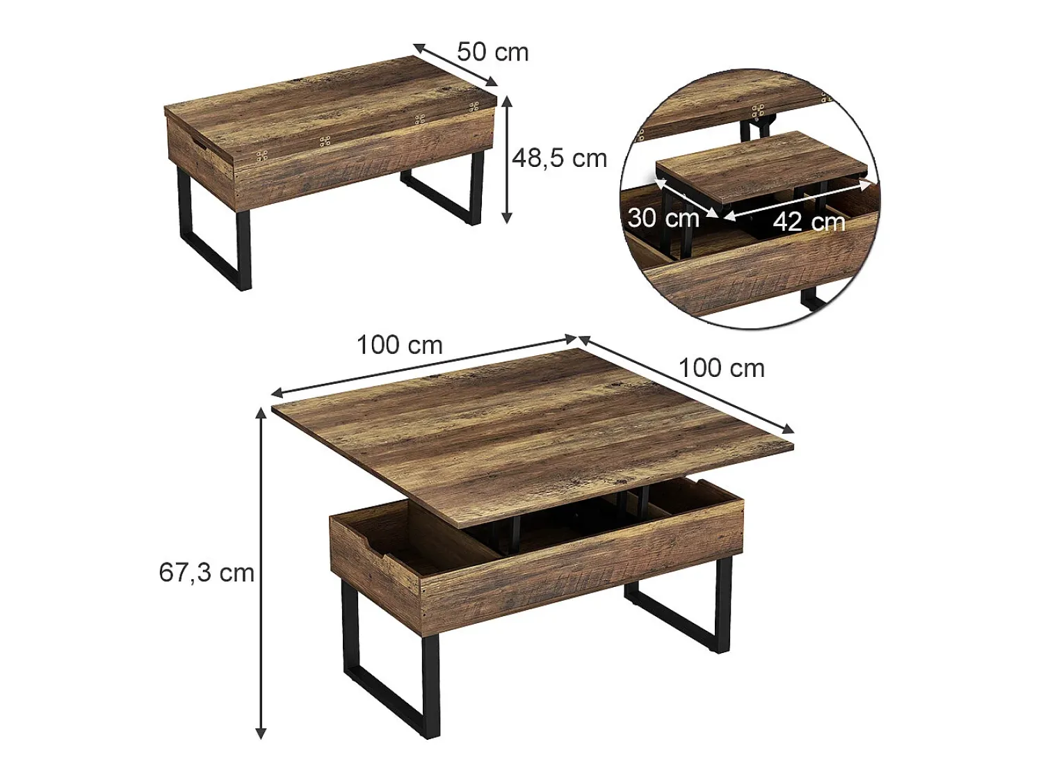 Mesa De Centro*Vicco Mesa de centro carvalho rústico 100x50x48.5 lifty Natural escuro
