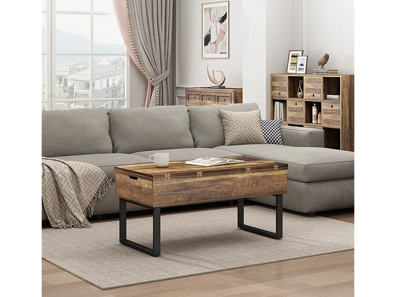 Mesa De Centro*Vicco Mesa de centro carvalho rústico 100x50x48.5 lifty Natural escuro