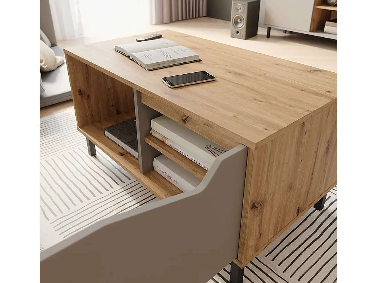 Mesa De Centro*Vicco Mesa de centro carvalho verde/artesanato 90x50x47 marelle Taupe