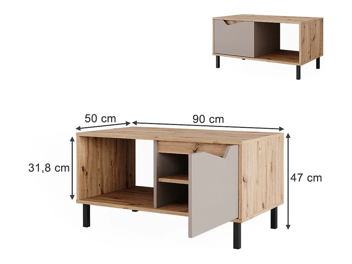 Mesa De Centro*Vicco Mesa de centro carvalho verde/artesanato 90x50x47 marelle Taupe
