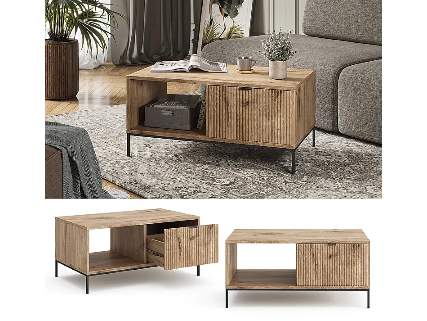 Mesa De Centro*Vicco Mesa de centro carvalho viking 90x50x45 eliza Natural escuro