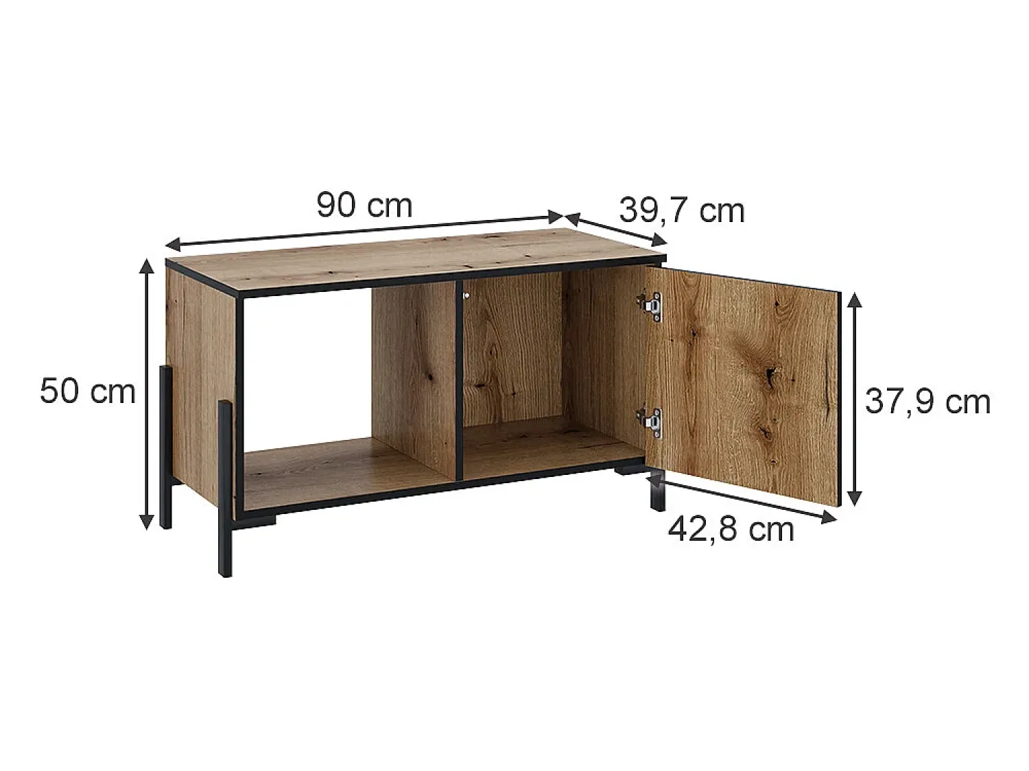 New Vicco Mesa de centro carvalho 90x39.7x50 hatto Natural claro