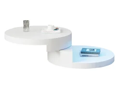 Mesa De Centro|ModernLuxe Mesa de centro cilíndrica rotativa 70×70×35,5 cm - Tampos giratórios 360° - com iluminação LED - Branco