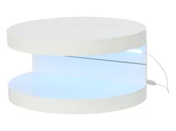 Mesa De Centro|ModernLuxe Mesa de centro cilíndrica rotativa 70×70×35,5 cm - Tampos giratórios 360° - com iluminação LED - Branco