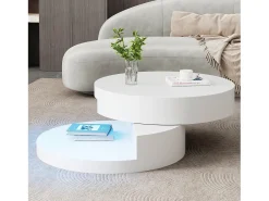 Mesa De Centro*Hauss Spole Mesa de centro cilíndrica branca com iluminação LED, tampo giratório Branco