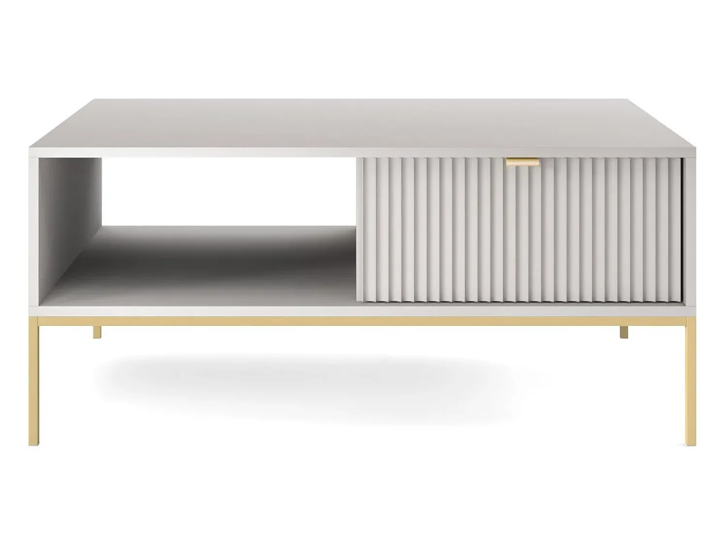 Mesa De Centro| Mesa de centro: cinza, dourado, 104 x 46 x 68 cm, puxadores dourados Cinzento