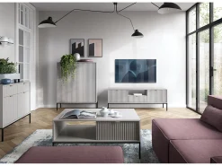 New Mesa de centro: cinza, preta, 104 x 46 x 68 cm, puxadores dourados Cinzento