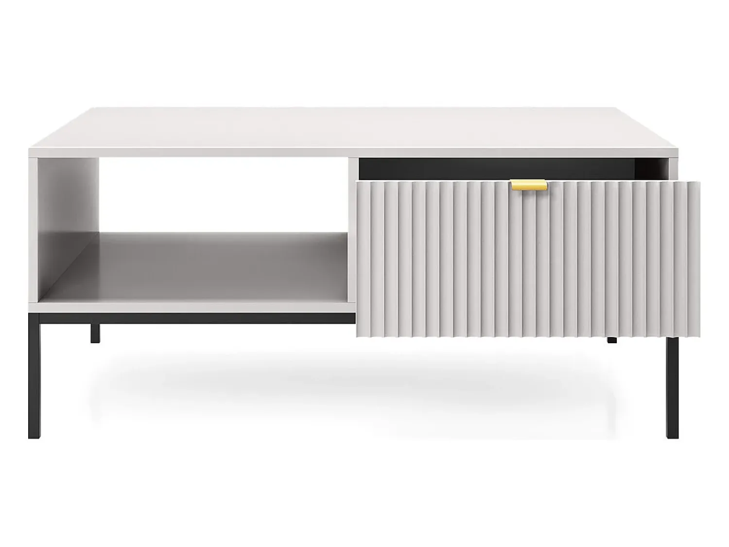 New Mesa de centro: cinza, preta, 104 x 46 x 68 cm, puxadores dourados Cinzento