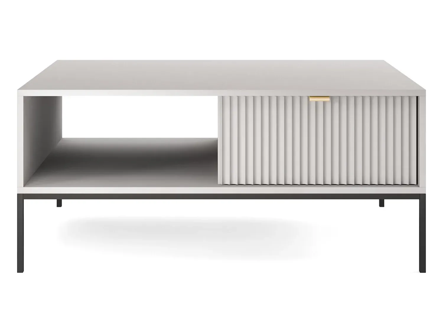New Mesa de centro: cinza, preta, 104 x 46 x 68 cm, puxadores dourados Cinzento